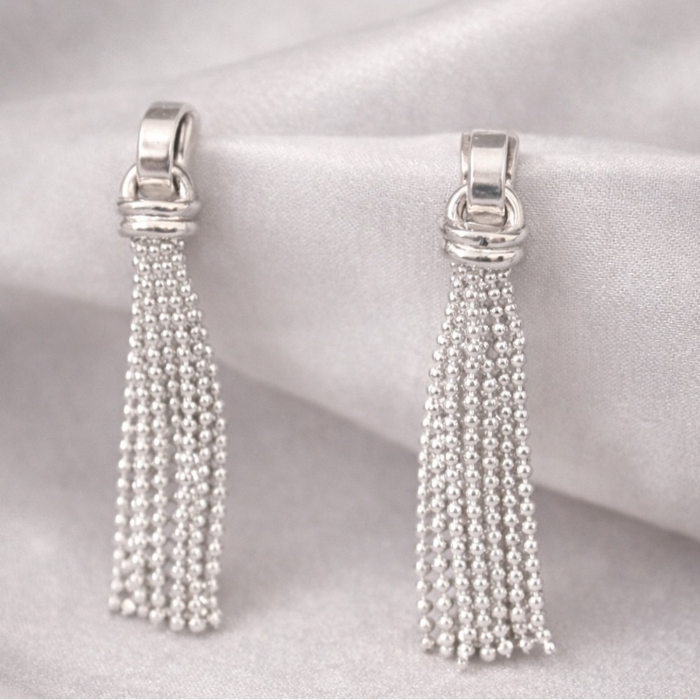 Silver Tone Pierced Tassel Earrings